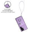 For Samsung Galaxy S22 Ultra 5G Organ Card Bag Ring Holder PU Phone Case with Lanyard(Purple)