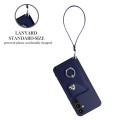 For Samsung Galaxy S23 FE 5G Organ Card Bag Ring Holder PU Phone Case with Lanyard(Blue)