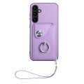 For Samsung Galaxy S23 FE 5G Organ Card Bag Ring Holder PU Phone Case with Lanyard(Purple)