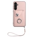 For Samsung Galaxy S23 FE 5G Organ Card Bag Ring Holder PU Phone Case with Lanyard(Pink)