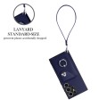 For Samsung Galaxy S23 Ultra 5G Organ Card Bag Ring Holder PU Phone Case with Lanyard(Blue)