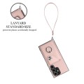For Samsung Galaxy S23 Ultra 5G Organ Card Bag Ring Holder PU Phone Case with Lanyard(Pink)