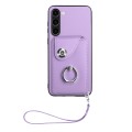 For Samsung Galaxy S23+ 5G Organ Card Bag Ring Holder PU Phone Case with Lanyard(Purple)
