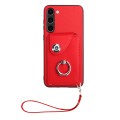 For Samsung Galaxy S23+ 5G Organ Card Bag Ring Holder PU Phone Case with Lanyard(Red)
