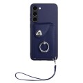 For Samsung Galaxy S23 5G Organ Card Bag Ring Holder PU Phone Case with Lanyard(Blue)