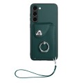For Samsung Galaxy S23 5G Organ Card Bag Ring Holder PU Phone Case with Lanyard(Green)