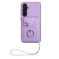 For Samsung Galaxy S24+ 5G Organ Card Bag Ring Holder PU Phone Case with Lanyard(Purple)