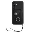 For Samsung Galaxy S24+ 5G Organ Card Bag Ring Holder PU Phone Case with Lanyard(Black)