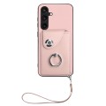 For Samsung Galaxy S24+ 5G Organ Card Bag Ring Holder PU Phone Case with Lanyard(Pink)