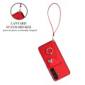 For Samsung Galaxy S24 5G Organ Card Bag Ring Holder PU Phone Case with Lanyard(Red)