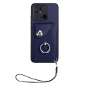 For Xiaomi Redmi 10C Organ Card Bag Ring Holder PU Phone Case with Lanyard(Blue)