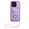 For Xiaomi Redmi 10C Organ Card Bag Ring Holder PU Phone Case with Lanyard(Purple)