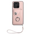 For Xiaomi Redmi 10C Organ Card Bag Ring Holder PU Phone Case with Lanyard(Pink)