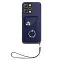 For Xiaomi Redmi 12 4G Global Organ Card Bag Ring Holder PU Phone Case with Lanyard(Blue)