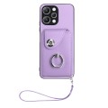 For Xiaomi Redmi 12 4G Global Organ Card Bag Ring Holder PU Phone Case with Lanyard(Purple)