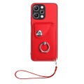 For Xiaomi Redmi 12 4G Global Organ Card Bag Ring Holder PU Phone Case with Lanyard(Red)