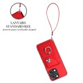 For Xiaomi Redmi 12 4G Global Organ Card Bag Ring Holder PU Phone Case with Lanyard(Red)