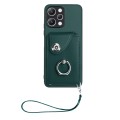 For Xiaomi Redmi 12 4G Global Organ Card Bag Ring Holder PU Phone Case with Lanyard(Green)