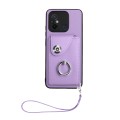 For Xiaomi Redmi 12C/11A Organ Card Bag Ring Holder PU Phone Case with Lanyard(Purple)