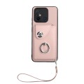 For Xiaomi Redmi 12C/11A Organ Card Bag Ring Holder PU Phone Case with Lanyard(Pink)