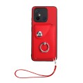 For Xiaomi Redmi 12C/11A Organ Card Bag Ring Holder PU Phone Case with Lanyard(Red)