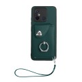 For Xiaomi Redmi 12C/11A Organ Card Bag Ring Holder PU Phone Case with Lanyard(Green)