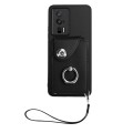 For Xiaomi Poco F5 Pro/Redmi K60/K60 Pro Organ Card Bag Ring Holder PU Phone Case with Lanyard(Black