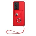 For Xiaomi Poco F5 Pro/Redmi K60/K60 Pro Organ Card Bag Ring Holder PU Phone Case with Lanyard(Red)