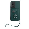 For Xiaomi Poco F5 Pro/Redmi K60/K60 Pro Organ Card Bag Ring Holder PU Phone Case with Lanyard(Green