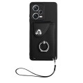 For Xiaomi Poco X5/Redmi Note 12 5G Global Organ Card Bag Ring Holder PU Phone Case with Lanyard(Bla