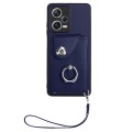 For Xiaomi Redmi Note 12 Pro 5G Global Organ Card Bag Ring Holder PU Phone Case with Lanyard(Blue)