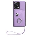 For Xiaomi Redmi Note 12 Pro 5G Global Organ Card Bag Ring Holder PU Phone Case with Lanyard(Purple)