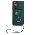 For Xiaomi Redmi Note 12 Pro 5G Global Organ Card Bag Ring Holder PU Phone Case with Lanyard(Green)