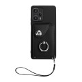 For Xiaomi Poco F5 5G/Redmi Note 12 Turbo Organ Card Bag Ring Holder PU Phone Case with Lanyard(Blac