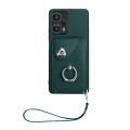 For Xiaomi Poco F5 5G/Redmi Note 12 Turbo Organ Card Bag Ring Holder PU Phone Case with Lanyard(Gree