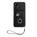 For Xiaomi Redmi Note 12S 4G Global Organ Card Bag Ring Holder PU Phone Case with Lanyard(Black)