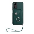 For Xiaomi Redmi Note 12S 4G Global Organ Card Bag Ring Holder PU Phone Case with Lanyard(Green)