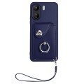 For Xiaomi Redmi 13C 4G / Poco C65 Organ Card Bag Ring Holder PU Phone Case with Lanyard(Blue)