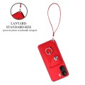 For Xiaomi Redmi 13C 4G / Poco C65 Organ Card Bag Ring Holder PU Phone Case with Lanyard(Red)