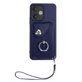 For Xiaomi Redmi 13C 5G / Redmi 13R Organ Card Bag Ring Holder PU Phone Case with Lanyard(Blue)
