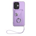 For Xiaomi Redmi 13C 5G / Redmi 13R Organ Card Bag Ring Holder PU Phone Case with Lanyard(Purple)