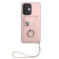 For Xiaomi Redmi 13C 5G / Redmi 13R Organ Card Bag Ring Holder PU Phone Case with Lanyard(Pink)