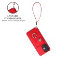 For Xiaomi Redmi 13C 5G / Redmi 13R Organ Card Bag Ring Holder PU Phone Case with Lanyard(Red)