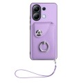 For Xiaomi Redmi Note 13 4G Global Organ Card Bag Ring Holder PU Phone Case with Lanyard(Purple)