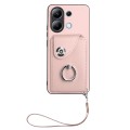 For Xiaomi Redmi Note 13 4G Global Organ Card Bag Ring Holder PU Phone Case with Lanyard(Pink)