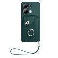 For Xiaomi Redmi Note 13 4G Global Organ Card Bag Ring Holder PU Phone Case with Lanyard(Green)
