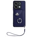 For Xiaomi Redmi Note 13 5G Global Organ Card Bag Ring Holder PU Phone Case with Lanyard(Blue)