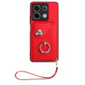 For Xiaomi Redmi Note 13 5G Global Organ Card Bag Ring Holder PU Phone Case with Lanyard(Red)