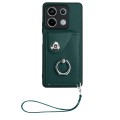 For Xiaomi Redmi Note 13 5G Global Organ Card Bag Ring Holder PU Phone Case with Lanyard(Green)