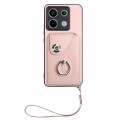 For Xiaomi Redmi Note 13 Pro 5G Global Organ Card Bag Ring Holder PU Phone Case with Lanyard(Pink)